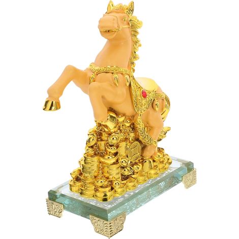 Statue De Cheval Décorative en Résine Dorée 115x70x160 Mm Amulette Astrologique Cheval Debout Décoration Bureau Et Salon Ornement Feng Shui Annuelle (1/5)