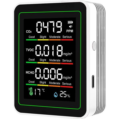 Eosnow 5 in 1 Luftqualitätstester CO2 HCHO TVOC Temperatur-Feuchtigkeitsdetektor LCD-Farbbildschirm Innenmessgerät