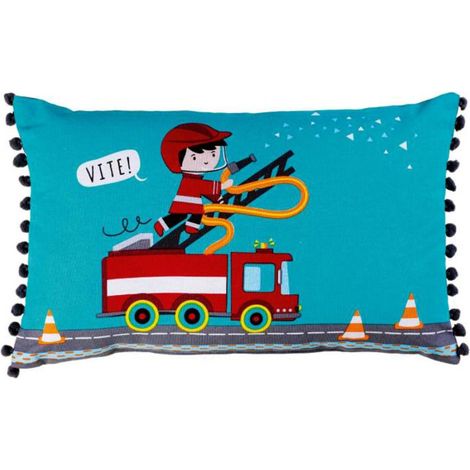 Coussin à Pompons "Flyn" 30x50cm Bleu