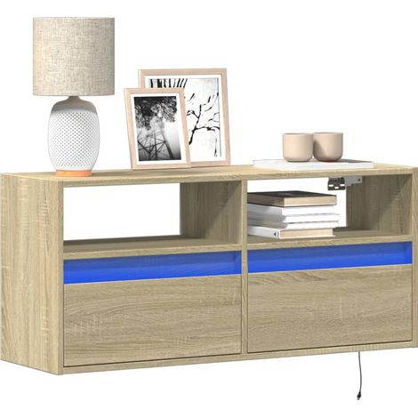 vidaXL Mobile TV a Parete con Luci LED Rovere Sonoma 100x31x45 cm (1/5)