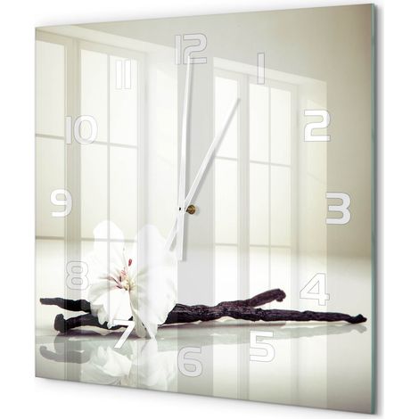 Grande Horloge Murale Carrée Élégante Verre Trempé Décoration Intérieure Moderne Gousse de vanille 60x60 cm (1/5)