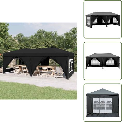 Partyzelt Faltbar mit Seitenwänden Schwarz 3x6 m - Outdoor-Zelt - Gartenzelt - Partyzelt - Sonnensegel - Pavillon