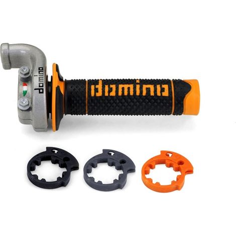 Pedale acceleratore completo Domino con manopole OFF road KTM/Husqvarna/Gasgas 4T (alloggiamento argento) nero/arancione