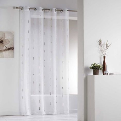 Douceur Intérieur Paire Pompon Passants 2 X 45 X 120 Cm Voile Sable Fils Gris Paire Voige PAIRE VOILAGE PASSANTS 45X120 CM VOILE (1/5)
