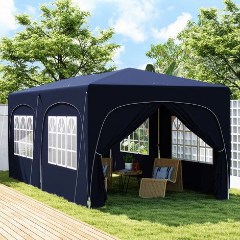 Cenador Plegable 3x6 m Gazabo con Paneles Laterales UPF50+ Altura Ajustable Bolsa de Transporte Azul Oscuro (1/5)