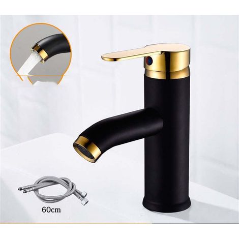 Rubinetto del bagno, rubinetto del lavabo, rubinetto di alta qualità, rubinetto del bagno, resistente all'usura, adatto per un diametro interno da 32 mm a 42 mm, oro nero, corto, 165 mm (incluso tubo (1/5)