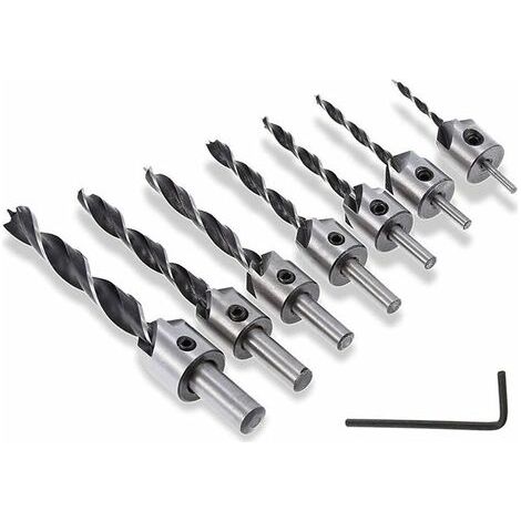 7pcs 5 Flute Countersink Drill Bit Wood Countersink Bits Tapered Reamer Carpentry Drill Bit for Woodworking Chamfering 3-10mm (1/5)