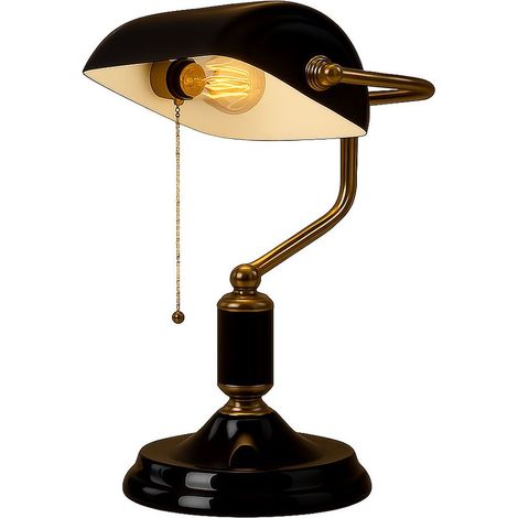 Lampada da banchiere lampada da tavolo lampada da lettura nera lampada da scrivania dorata lampada da soggiorno, metallo, 1x E27, LxLxH 26,5x18x 34 cm