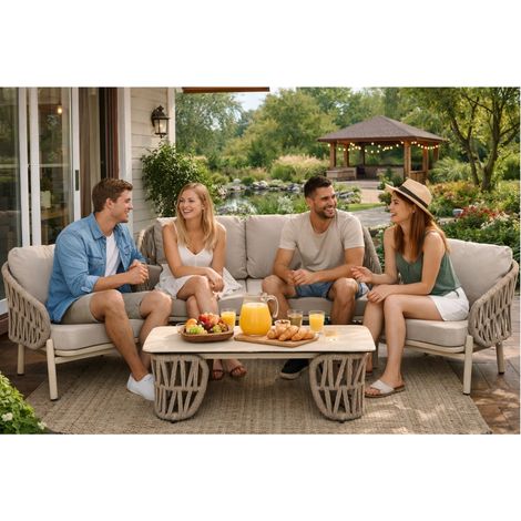 Set da giardino 4 posti CORDIA beige in alluminio con divano, poltrone e tavolino