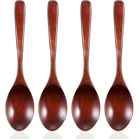 Lot de 4 Cuillère, Bois de Nanmu, Naturel, 18,9 cm, Cuisine, Dessert, Café (1/5)