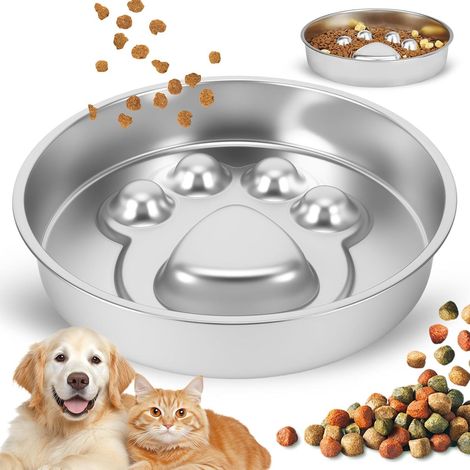Filiyano-Gamelle anti-étouffement double face pour chien et chat, en acier inoxydable 304, pour animaux de petite et grande taille, argentée, 22 x 22 (1/5)