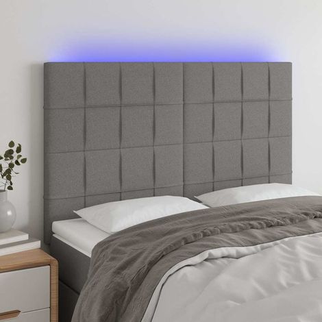 vidaXL Cabecero con luces LED tela gris oscuro 144x5x118/128 cm (1/5)