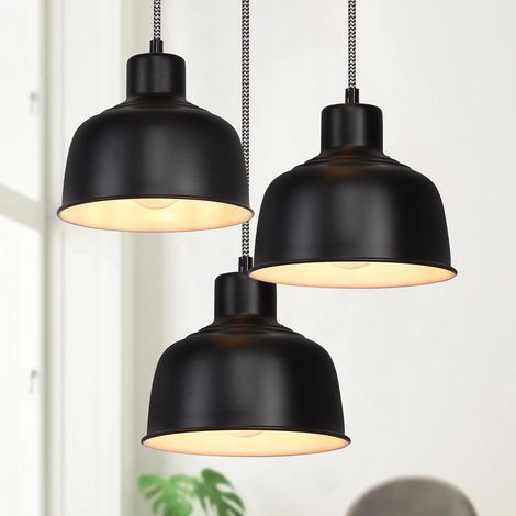 GBLY Suspension suspendu pour table à manger Vintage lampe suspendue noire E27 pour chambre à coucher, lustre industriel pour salle à manger, lampe rétro pour cuisine avec 3 lumières suspendues (1/5)