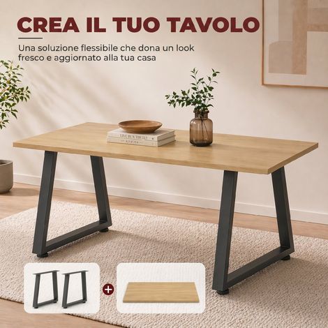 Lot de 2 pieds trapézoïdaux en acier noir pour table, max 75 kg, 12 trous et 12 vis fournis, parfait pour banc ou table basse.