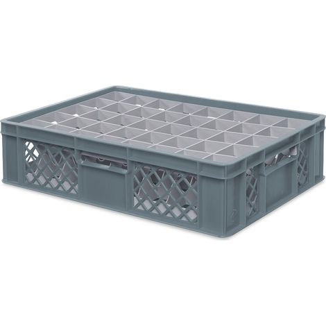 BRB Gläserkiste 600x400 mm für 15, 24, 33 oder 40 Gläser, farbig (Grau, für 40 Gläser Ø 67 mm, Glashöhe max 122 mm) (1/2)