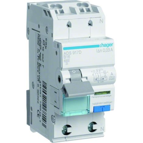 HAGER ADS917D DISJONCTEUR DIFFÉRENTIEL 2 PÔLES 16 A 0,03 A 127 V (1/2)