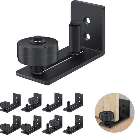 1 guía para puerta corredera de alta resistencia en acero al carbono negro - Rodillo ajustable - Sistema de montaje en pared (1/5)