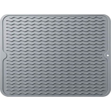 Tapis de Séchage Vaisselle en Silicone, Organisateur d'évier, Support pour évier de Cuisine, Résistant à la Chaleur et Antidérapant, Tapis égouttoir en Silicone, Gris (1/5)
