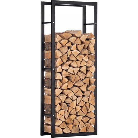Support à bûches, rangement pour bois de chauffage intérieur et extérieur, métal, 60 x 25 x 150 cm (1/5)
