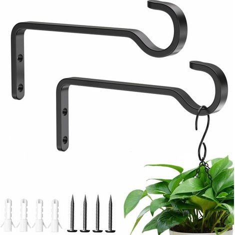 Lot de 2 supports muraux pour plantes, 15 cm, robustes, pour pots suspendus, mangeoires à oiseaux, lanternes et carillons, intérieur et extérieur, noir (1/5)