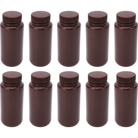 Lot de 10 bocaux bruns 500ml avec couvercle hermétique, large ouverture en plastique pour réactifs et échantillons liquides (1/5)
