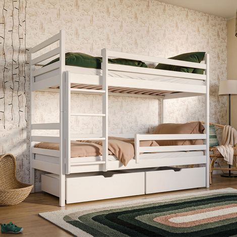 Letto a castello Léo White 90x200 con cassettiera e molla a tazza