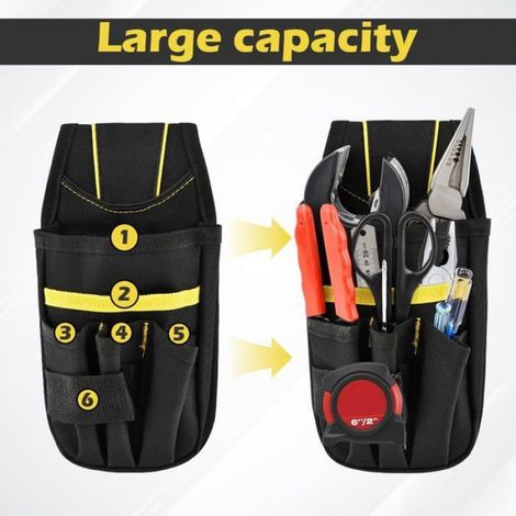 Sac À Outils - Polyester Oxford 600D - Pour Électriciens Plombiers Menuisiers - 25 X 13,5 Cm - 6 Poches Avant 1 Poche Arrière - 1 Pièce (1/5)
