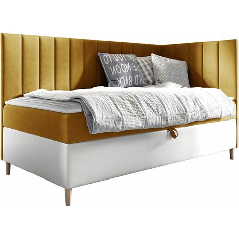 Cama continental Lucus, Soft 017 + Fresh 37, Individuales, Continental, 80x200, Cuero ecológico, Tapiz, Somieres, 88x208x115cm (1/5)