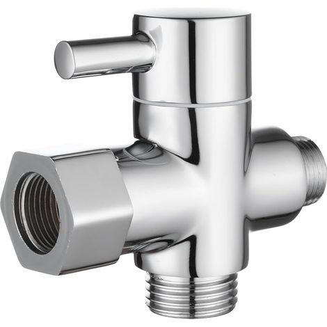 Vanne 3 Voies en Laiton Massif 3/8"-12/17 T Adaptateur Vanne de Derivation pour Toilette WC, Chromé, DSF007D (1/5)