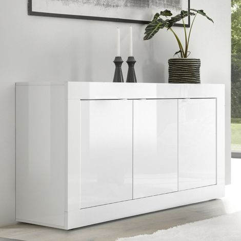 Buffet bas moderne 3 portes blanc laqué 160cm CALIA (1/5)
