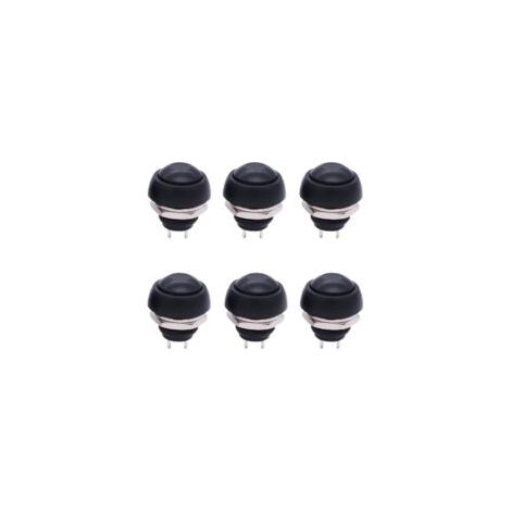 Confezione da 6 mini interruttori a pulsante momentanei rotondi, impermeabili, neri, foro di montaggio da 12 mm (1/2"), on/off PBS-33B-BK - Crezuo