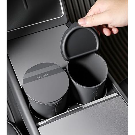 Car Trash Can with Lid, Small Cup Holder, Door Pocket, Trash Can for Car, Home, Office, Black (1/5)