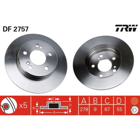 DISQUE DE FREIN ARRIÈRE DF2757 TRW (1/2)