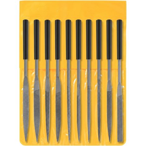 Jeu de 10 limes assorties 5 x 180 mm en acier, grains moyens, taille simple, outil de précision pour modélisme et ajustage (1/5)