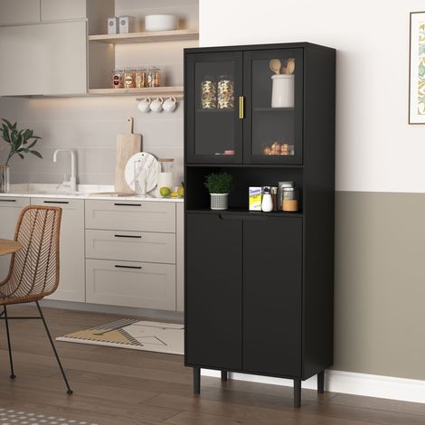 DESMIU Bibliothèque Vitrée avec Portes et Étagères de Rangement pour Salon Bureau Entrée en MDF Noir (1/5)