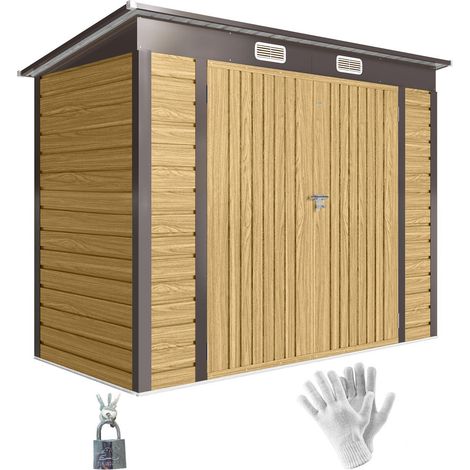 Abri de Jardin en Métal 3 m² Cabane de Rangement Outils Extérieur en Acier Galvanisé Couleur Chêne (1/5)