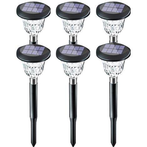Lot de 6 lampes solaires étanches pour allée, jardin, terrasse, allée et trottoir. Lumière colorée et blanc chaud. (1/5)