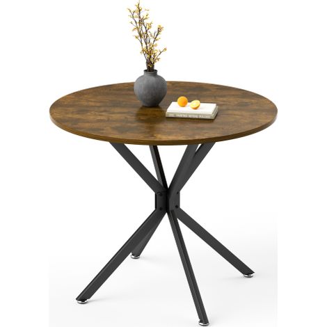 Runder Esstisch 90 cm, platzsparender Küchentisch für 1-4 Personen, Esszimmertisch rund braun schwarz mit Metallbeinen, 90x90x78 cm