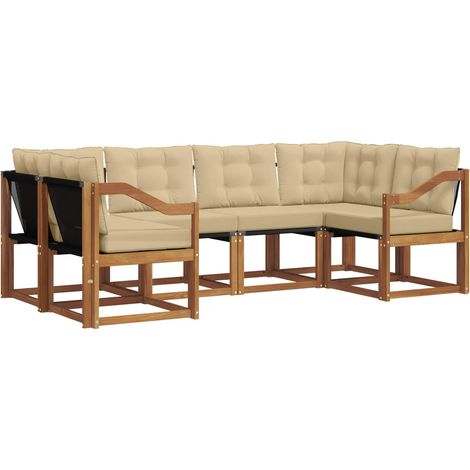 Outdoor Sofa Set with Cushion 6 pcs Natural and Beige vidaXL
