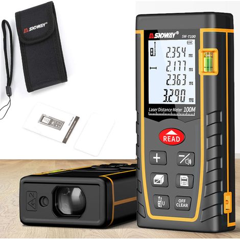 SNDWAY 100M Infrared Laser Measure Tool, 7 Modes, Auto Calibration, M/in/ft Unit Switch (Battery-Free) (1/5)