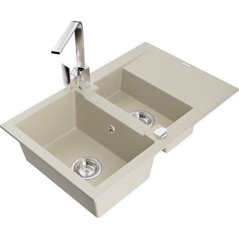 Mexen Gaspar lavello in granito 1,5 vasca con scolapiatti e rubinetto cucina Rita, beige - 6507-69-670300-00 (1/5)