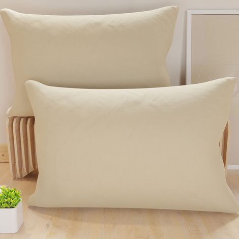 Lot de 2 Taies d'oreiller de Lit 50x70 cm, Housses de Coussin Unies Couleur Beige, Taie Oreiller 100% Microfibre Hypoallergénique, Fabriqué en Italie