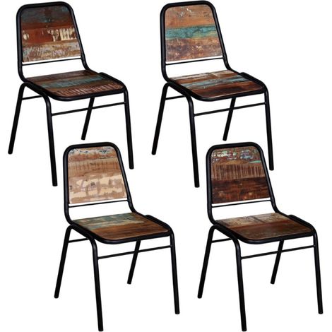 Chaise bois recyclé massif et métal noir Vosa - Lot de 4 (1/5)