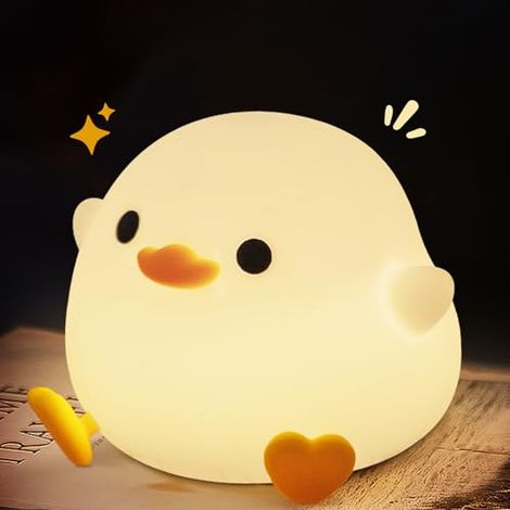 Veilleuse tactile canard en silicone apaisant, lampe d'ambiance interactive avec détecteur de mouvement et fonction décorative cadeau
