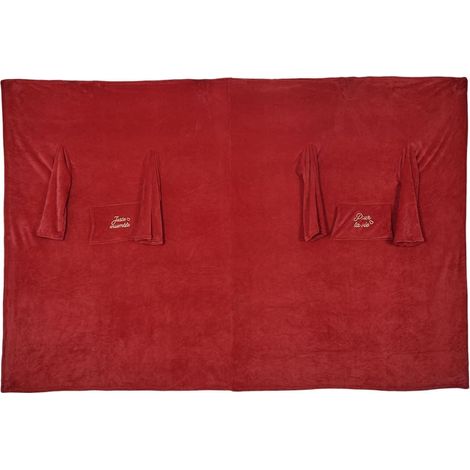 Plaid à manches double XXL (254x200cm) "pour la vie" en polyester ultra doux coloris rouge
