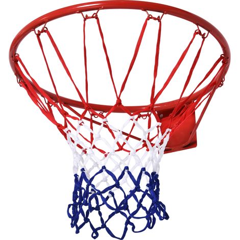 Panier de basket , intérieur et extérieur, avec panier et filet de Ø46 cm, fixation murale, pour jeunes et adultes, rouge, bleu et blanc