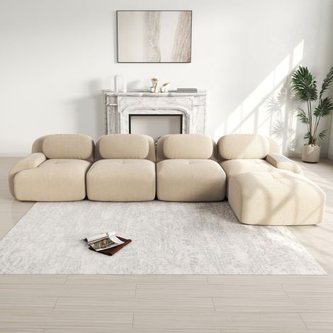 4-Sitzer-Ecksofa mit Chaiselongue – Modulares Sofa 388 x 178 cm und hochdichter Schaumstoff – aus beigem Cord