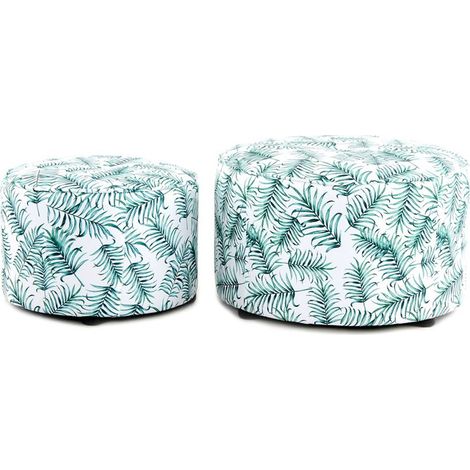 Set di 2 pouf tondi Indira con motivo a foglie (1/3)