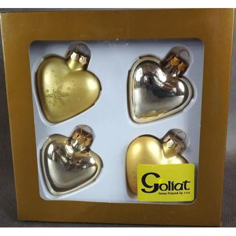 Palline di Natale dorate a forma di cuore - Set di 4