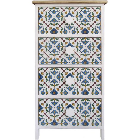 Mobili Rebecca – Commode enfant 4 tiroirs en bois de paulownia – Dimensions H 76 cm x L 40 cm x P 30 cm – Tiroirs décorés d'impressions de majolique (1/5)